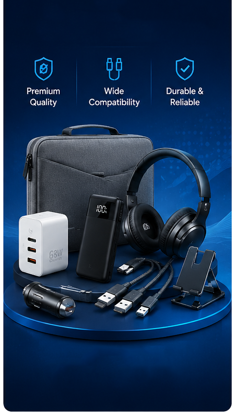 Mobile and laptop accessories: chargers, cables, power banks and audio