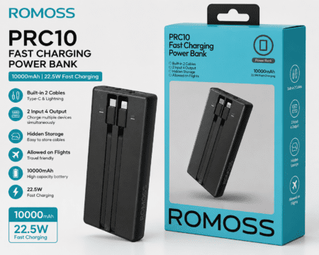 Global Loop Energy Pakistan, GLEPK, fast charging power bank, romoss prc10, portable charger – GLEPK compact charger with built-in cables | Focus Keywords: romoss prc10 fast charging power bank, 10000mAh power bank, fast charging power bank