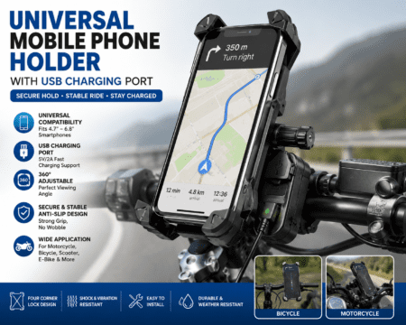 Global Loop Energy Pakistan, GLEPK, motorcycle phone holder, bicycle phone mount, phone holder with usb charger – GLEPK Universal Motorcycle & Bicycle Mobile Phone Holder | Focus Keywords: motorcycle phone holder, bicycle phone mount, phone holder with usb charger, Universal Motorcycle Phone Holder with USB Charger