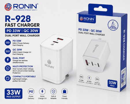 Global Loop Energy Pakistan, GLEPK, ronin r-928 fast charger, 33w fast charger, dual port wall charger – RONIN R-928 charger for efficient charging | Focus Keywords: ronin r-928 fast charger, 33w fast charger, dual port wall charger