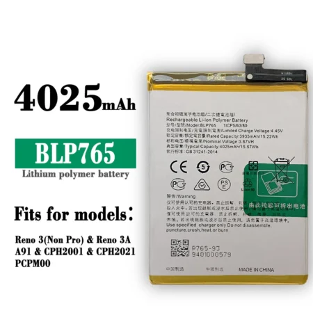 OPPO BLP765 replacement battery for Reno3 and A91